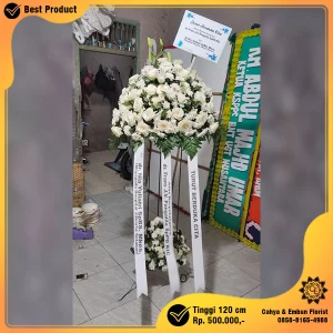 Bunga Standing Duka Cita Putih Suci Mawar & Lily Tinggi 120cm - ST-032